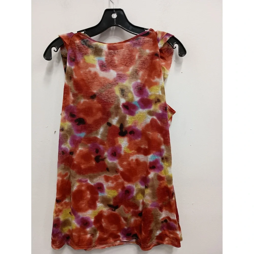 New York & Company VTG Y2K Babydoll Tank Top Womens‎ Large Orange Floral Ruffle